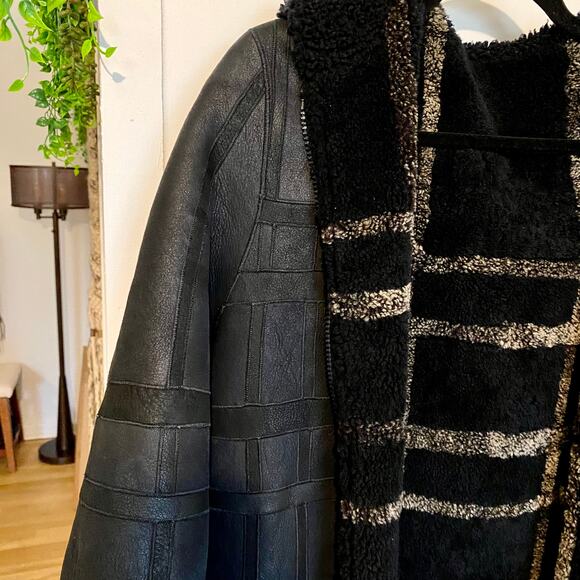 Sprung Freres Reversible Lamb Leather Fur Hooded Coat Sherpa Hood S MSRP $4500 - Picture 11 of 16